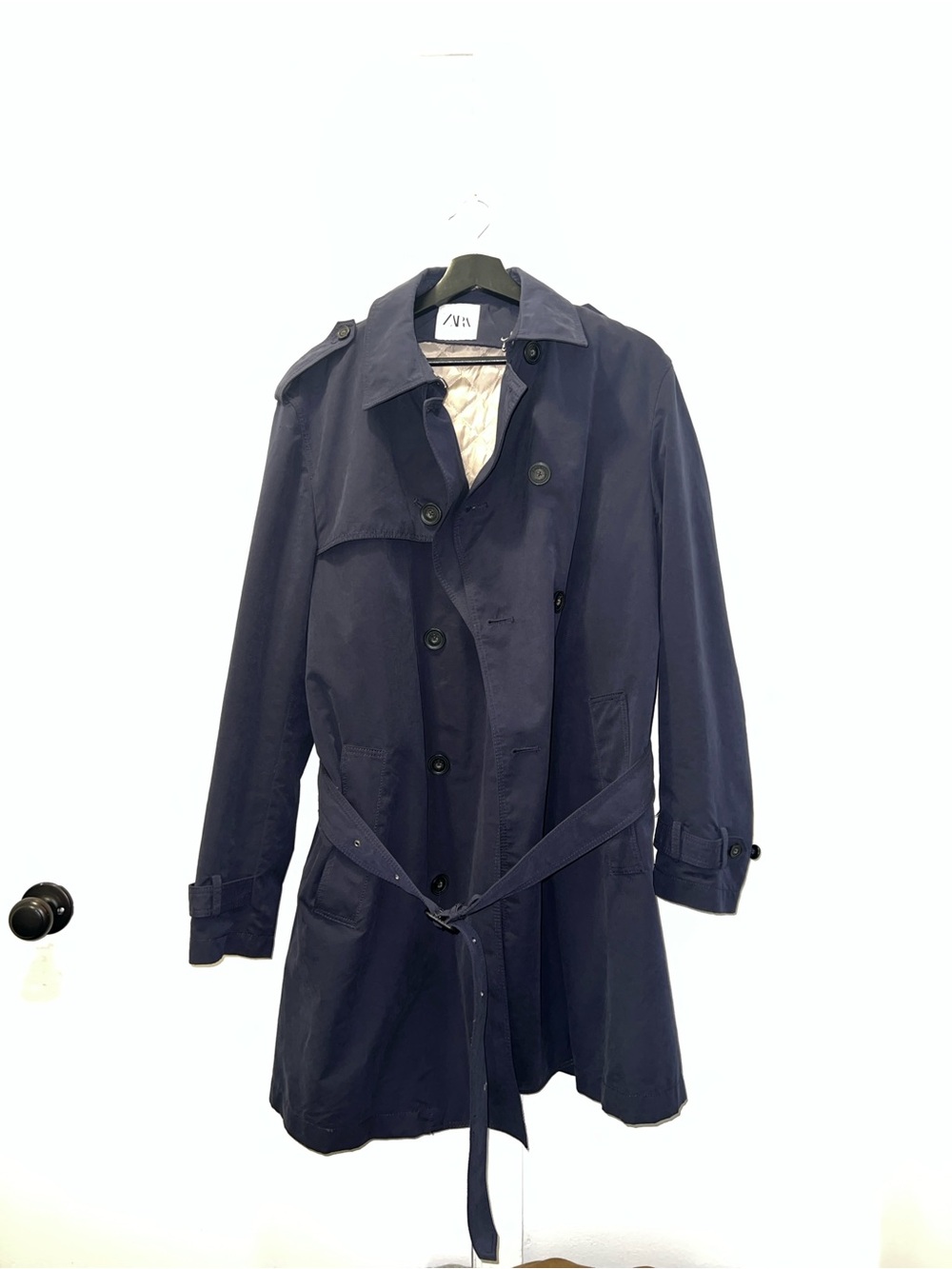 Zara Navy Blue Double-Breasted Trench Coat